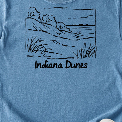 Indiana Dunes National Park Line Drawing Kids Cotton T-Shirt