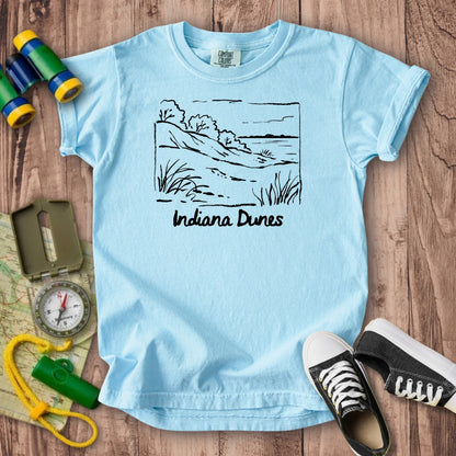 Indiana Dunes National Park Line Drawing Kids Cotton T-Shirt