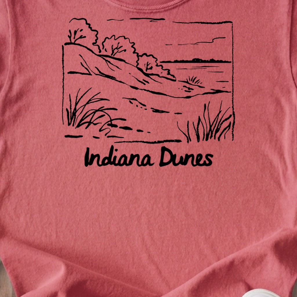 Indiana Dunes National Park Line Drawing Kids Cotton T-Shirt
