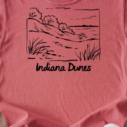 Indiana Dunes National Park Line Drawing Kids Cotton T-Shirt
