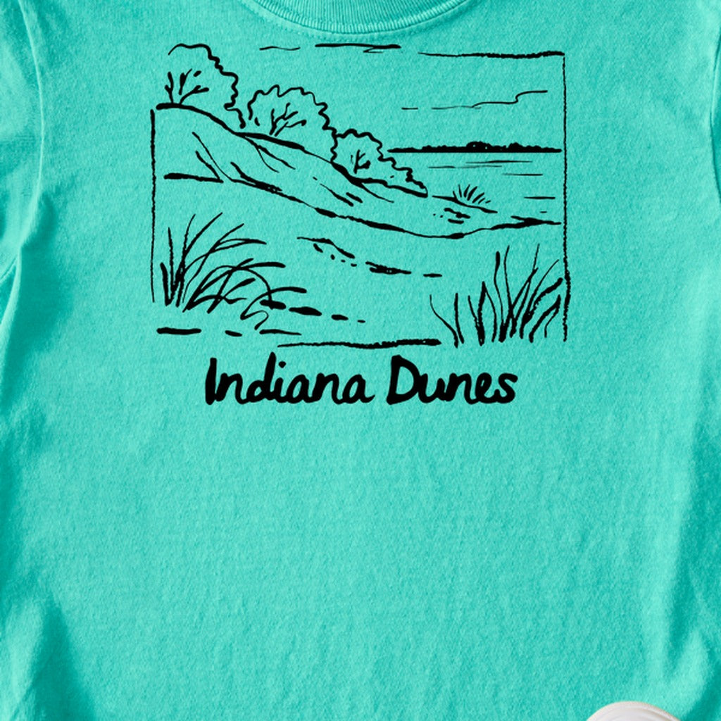 Indiana Dunes National Park Line Drawing Kids Cotton T-Shirt