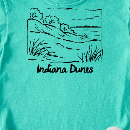 Indiana Dunes National Park Line Drawing Kids Cotton T-Shirt