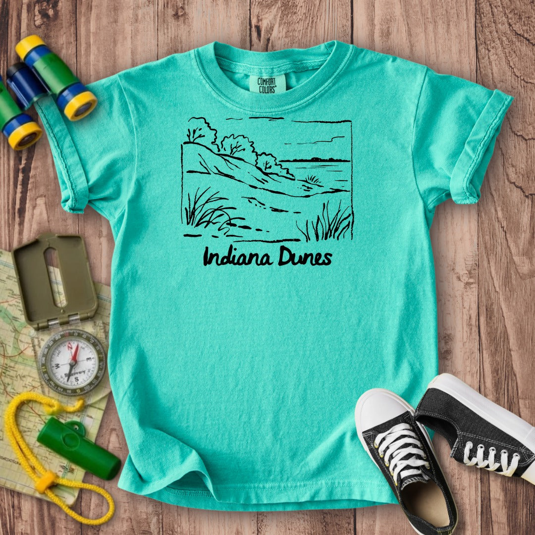 Indiana Dunes National Park Line Drawing Kids Cotton T-Shirt