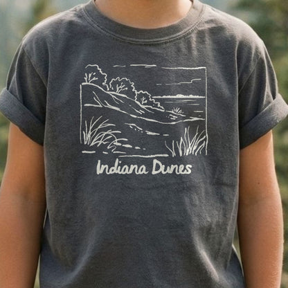 Indiana Dunes National Park Line Drawing Kids Cotton T-Shirt