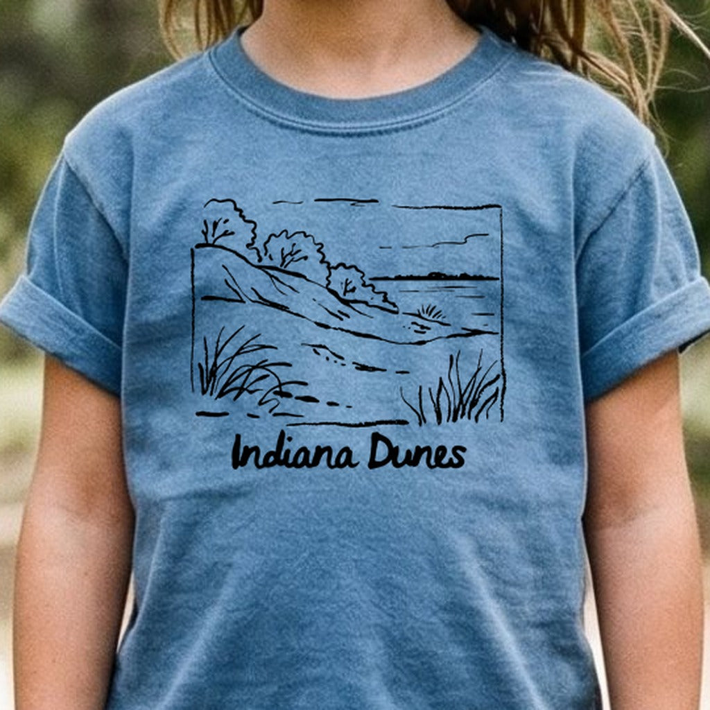 Indiana Dunes National Park Line Drawing Kids Cotton T-Shirt