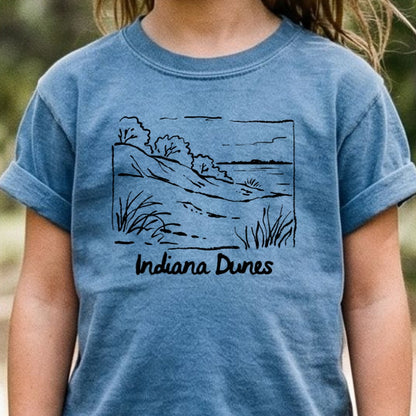 Indiana Dunes National Park Line Drawing Kids Cotton T-Shirt