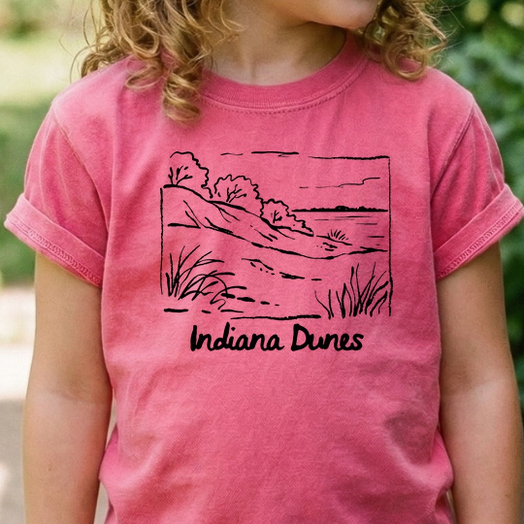 Indiana Dunes National Park Line Drawing Kids Cotton T-Shirt