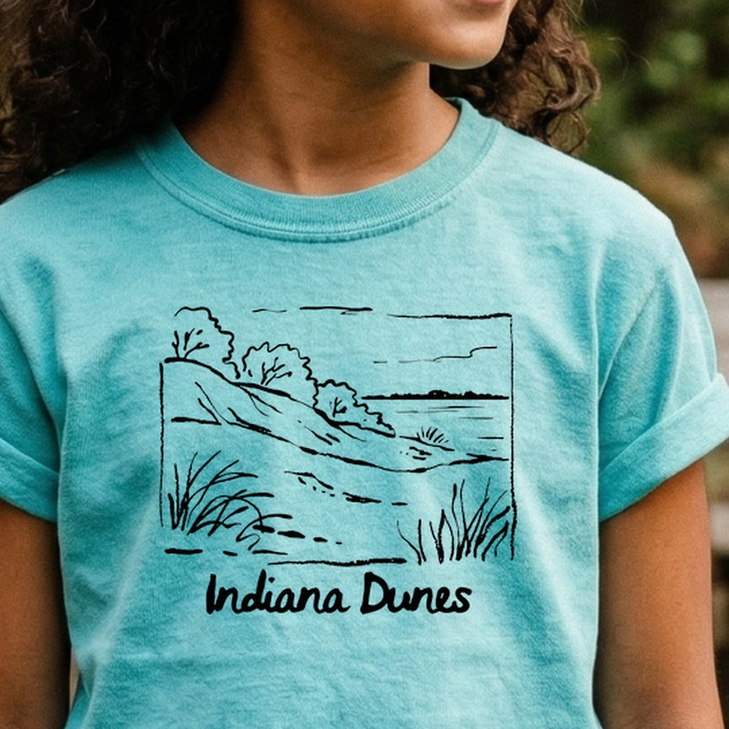 Indiana Dunes National Park Line Drawing Kids Cotton T-Shirt