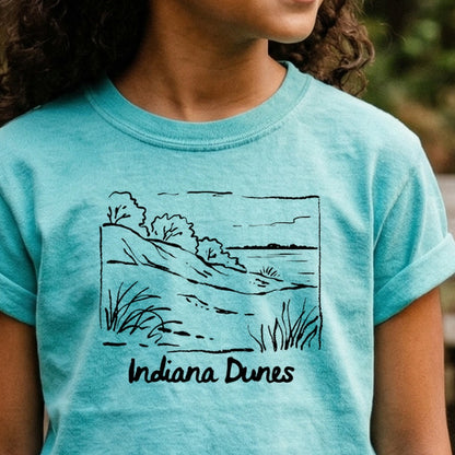Indiana Dunes National Park Line Drawing Kids Cotton T-Shirt