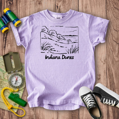 Indiana Dunes National Park Line Drawing Kids Cotton T-Shirt