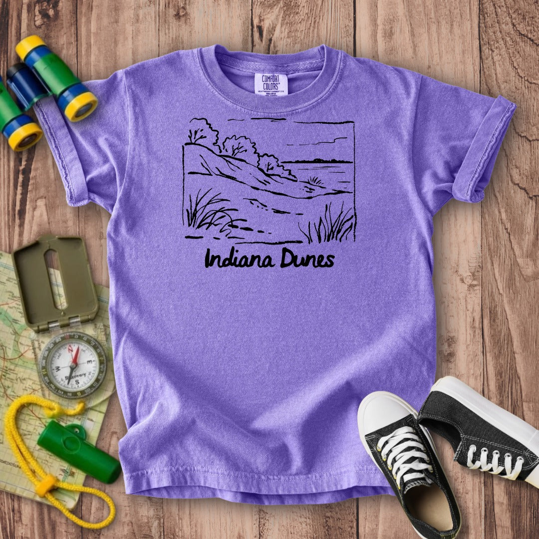 Indiana Dunes National Park Line Drawing Kids Cotton T-Shirt