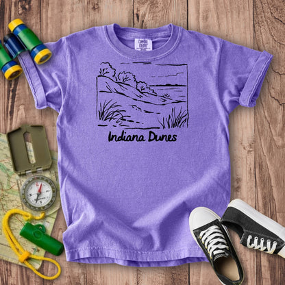 Indiana Dunes National Park Line Drawing Kids Cotton T-Shirt