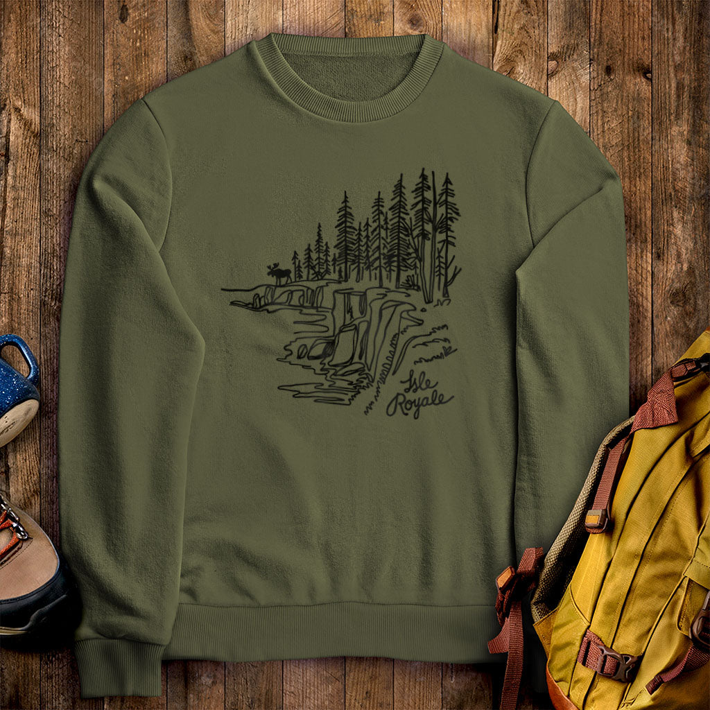 Isle Royale Line Drawing Crewneck Sweatshirt