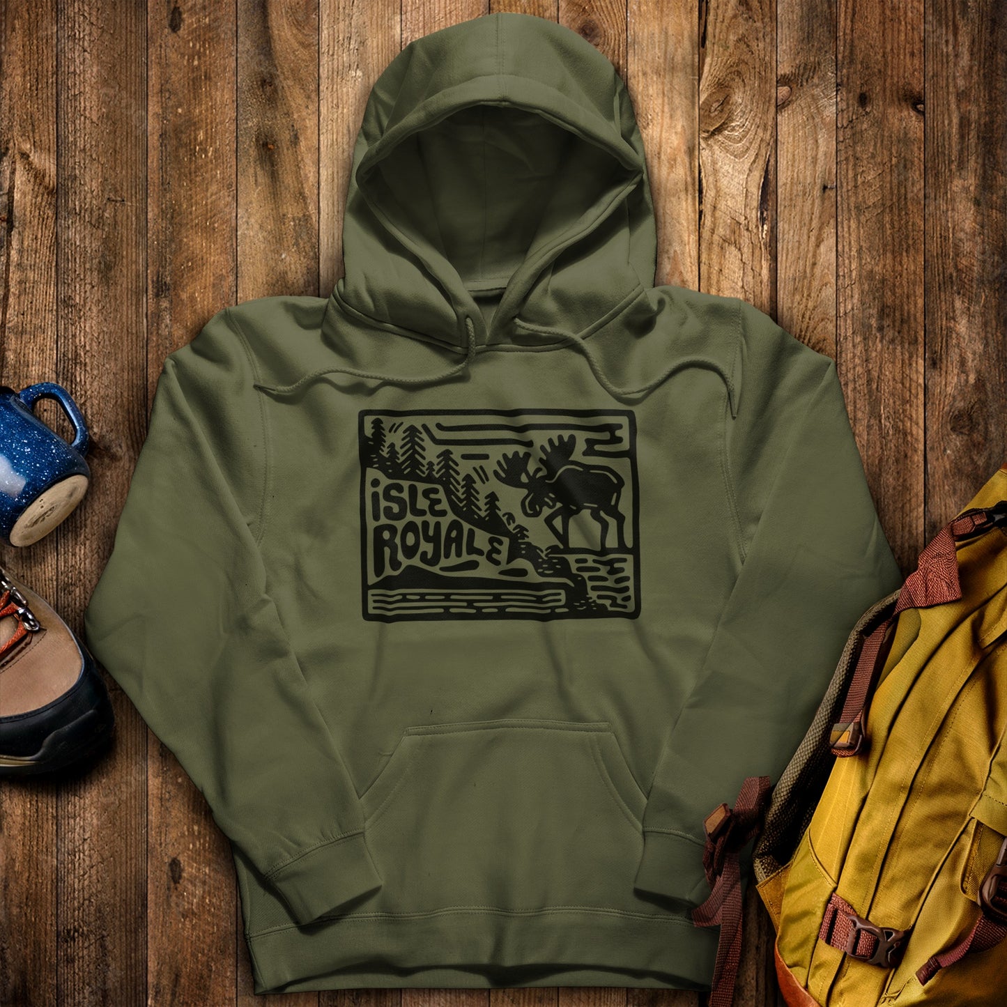 Isle Royale National Park Hoodie Military Green Adventure and Outdoors Themed Hoodie