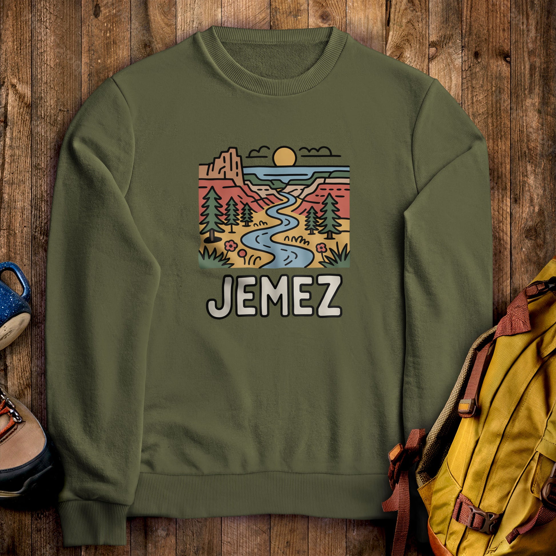 Jemez National Recreation Area Crewneck Sweatshirt Military Green Adventure and Outdoors Themed Sweatshirt
