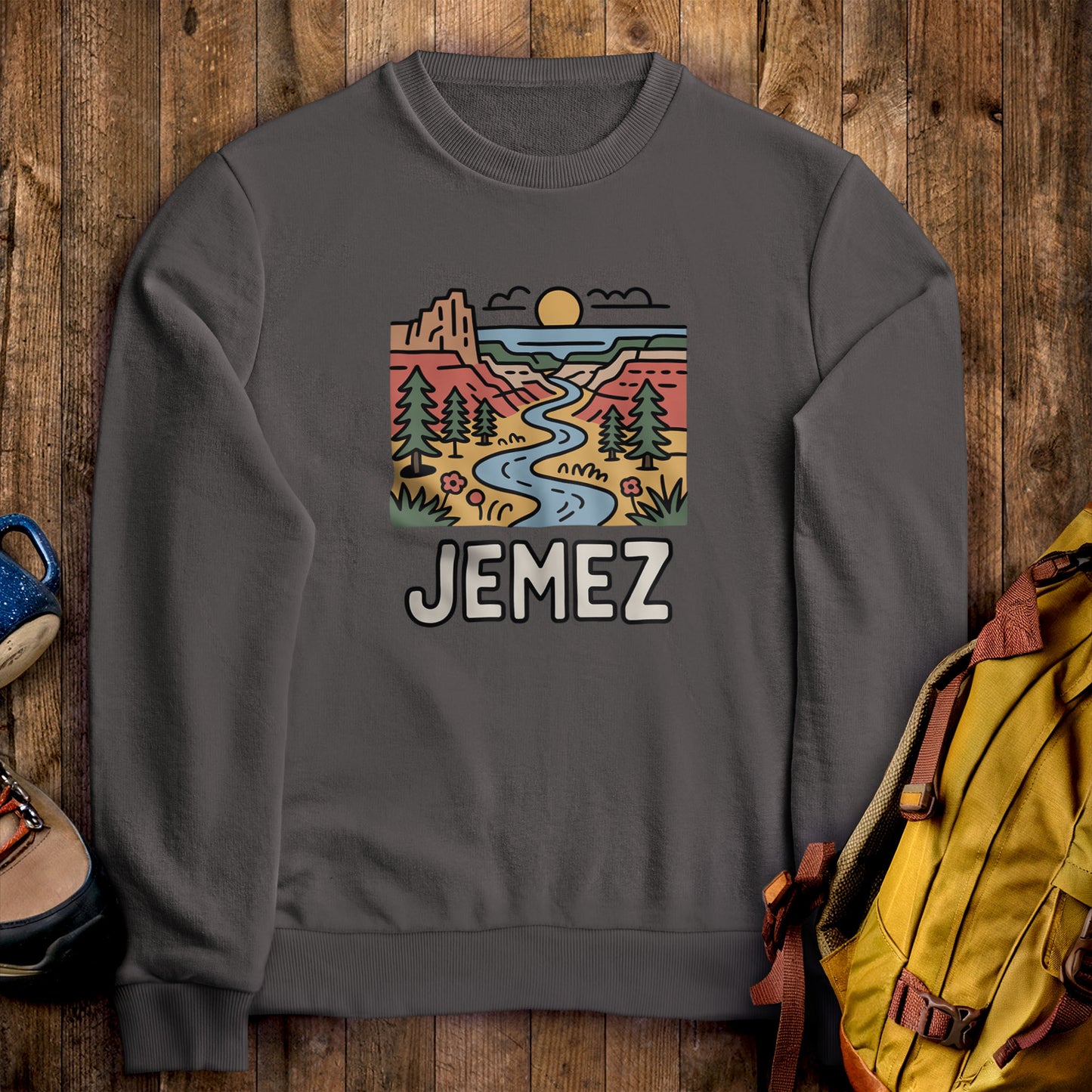 Jemez National Recreation Area Crewneck Sweatshirt Charcoal Adventure and Outdoors Themed Sweatshirt