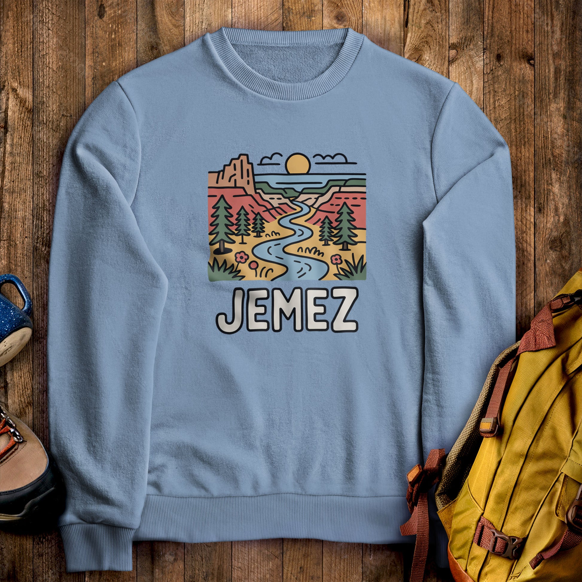Jemez National Recreation Area Crewneck Sweatshirt Stone Blue Adventure and Outdoors Themed Sweatshirt