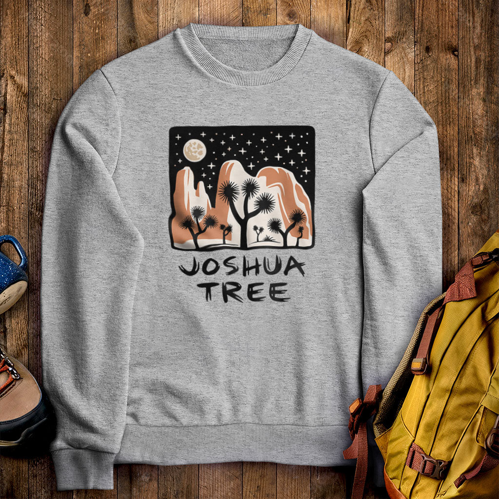 Joshua Tree at Night Crewneck Sweatshirt Sport Grey Adventure and Outdoors Themed Sweatshirt