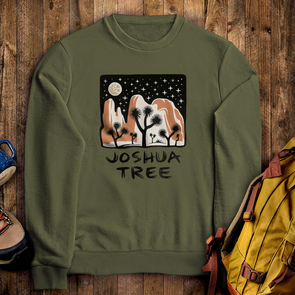 Joshua Tree at Night Crewneck Sweatshirt Military Green Adventure and Outdoors Themed Sweatshirt