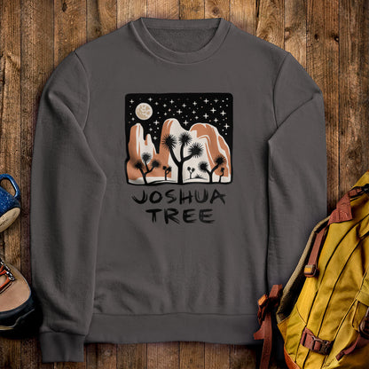 Joshua Tree at Night Crewneck Sweatshirt Charcoal Adventure and Outdoors Themed Sweatshirt