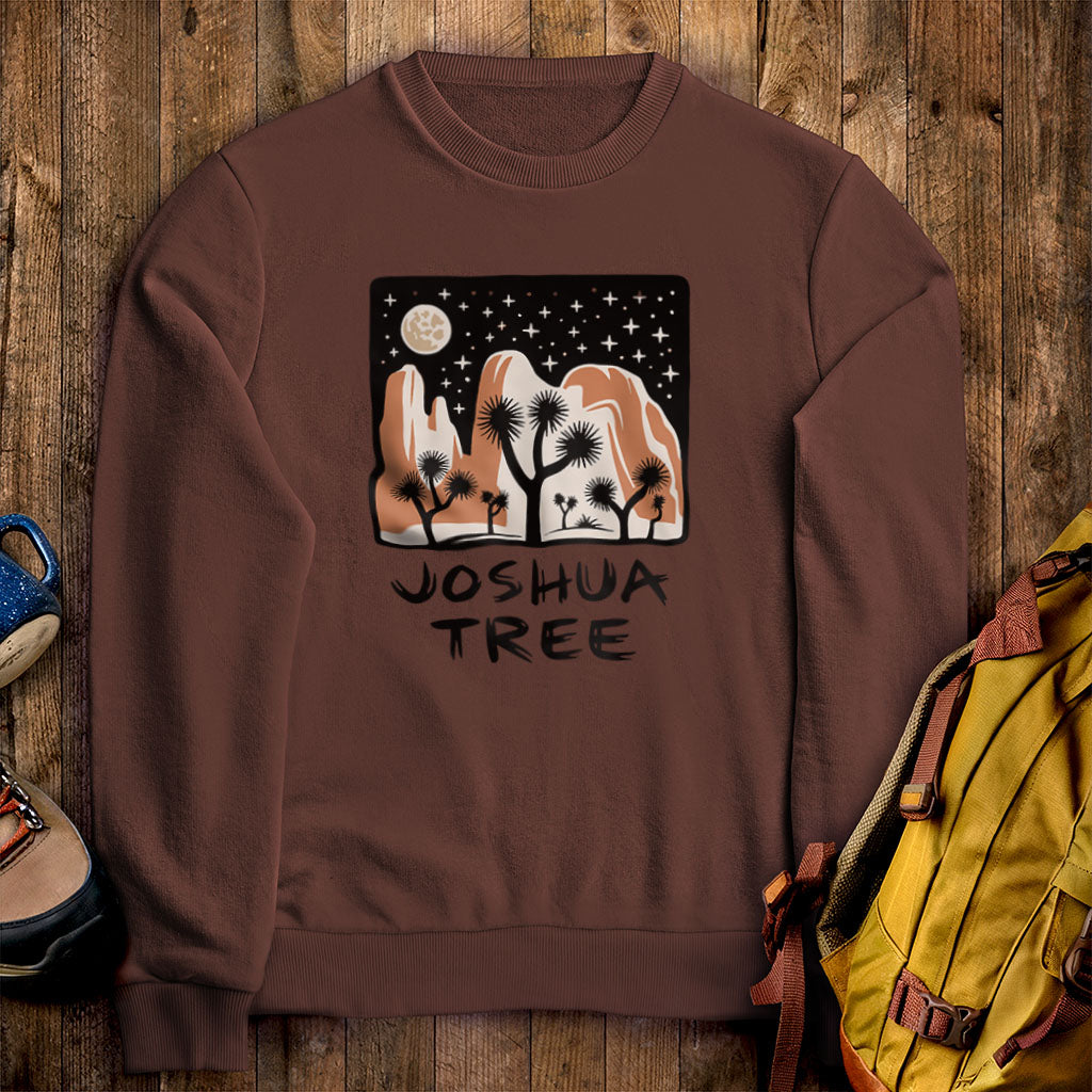 Joshua Tree at Night Crewneck Sweatshirt Cocoa Adventure and Outdoors Themed Sweatshirt