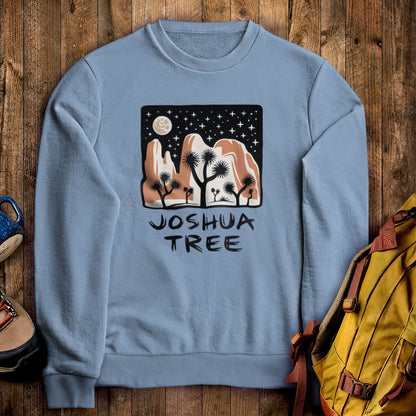 Joshua Tree at Night Crewneck Sweatshirt Stone Blue Adventure and Outdoors Themed Sweatshirt