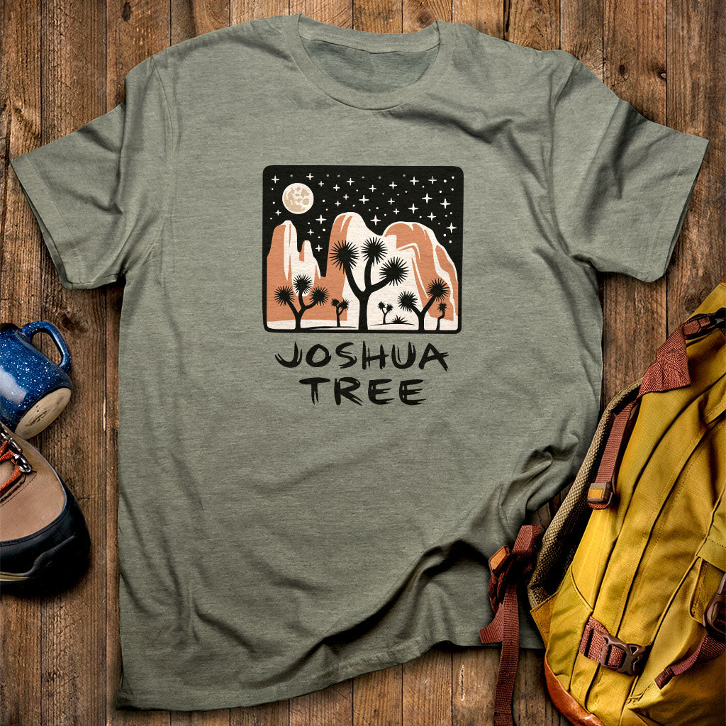 Joshua Tree at Night T-Shirt Heather Military Green Adventure and Outdoors Themed T-Shirt