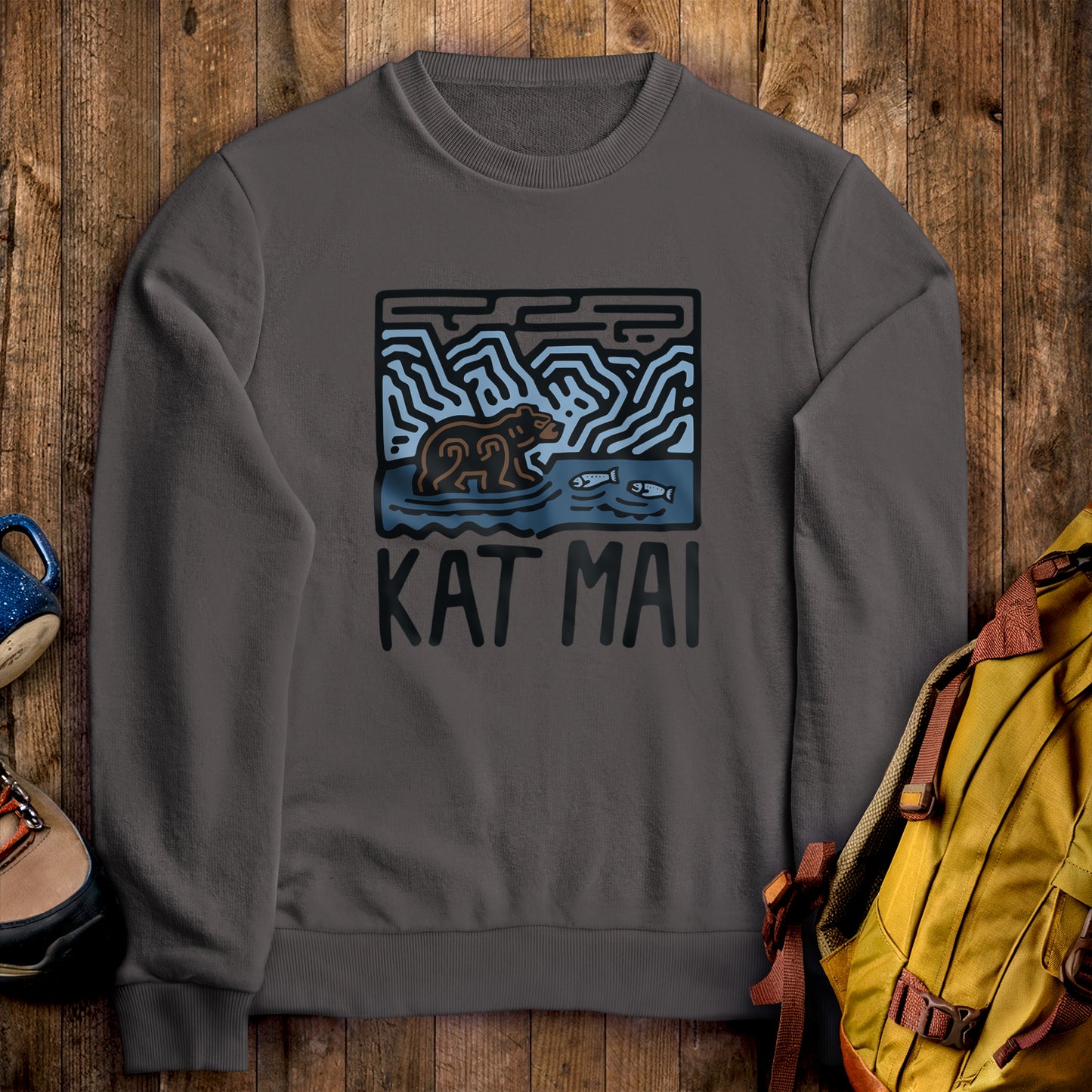 Katmai National Park Crewneck Sweatshirt Charcoal Adventure and Outdoors Themed Sweatshirt