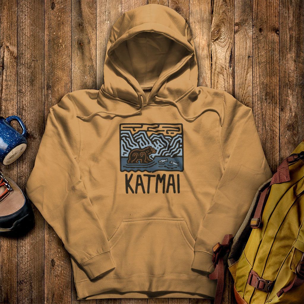 Katmai National Park Hoodie Mustard Adventure and Outdoors Themed Hoodie