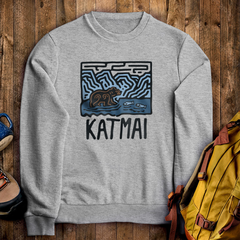 Katmai National Park Crewneck Sweatshirt Sport Grey Adventure and Outdoors Themed Sweatshirt