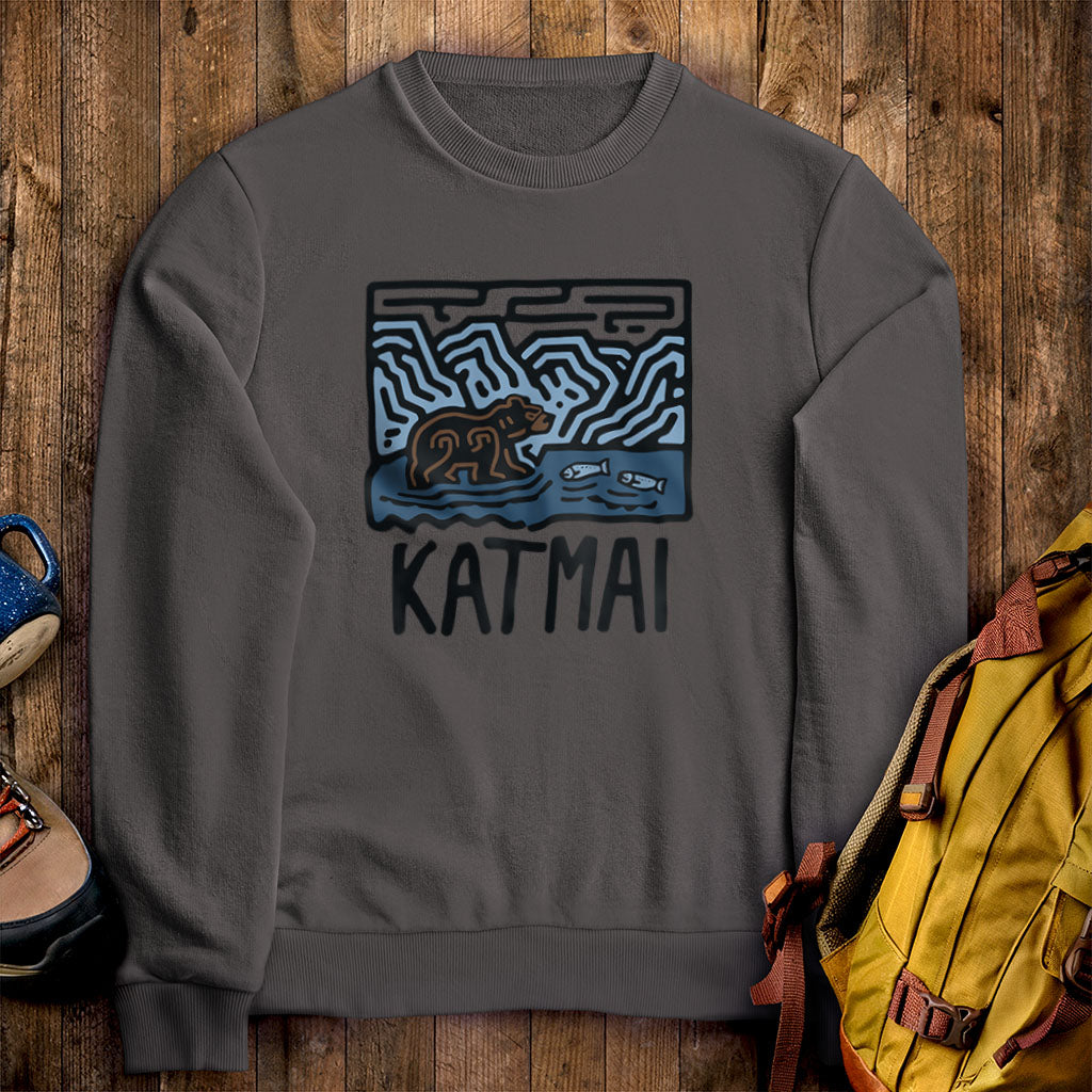 Katmai National Park Crewneck Sweatshirt Charcoal Adventure and Outdoors Themed Sweatshirt