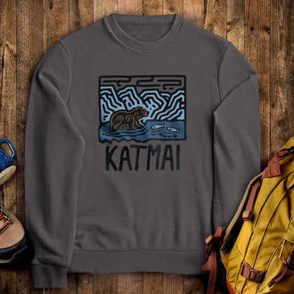 Katmai National Park Crewneck Sweatshirt Charcoal Adventure and Outdoors Themed Sweatshirt