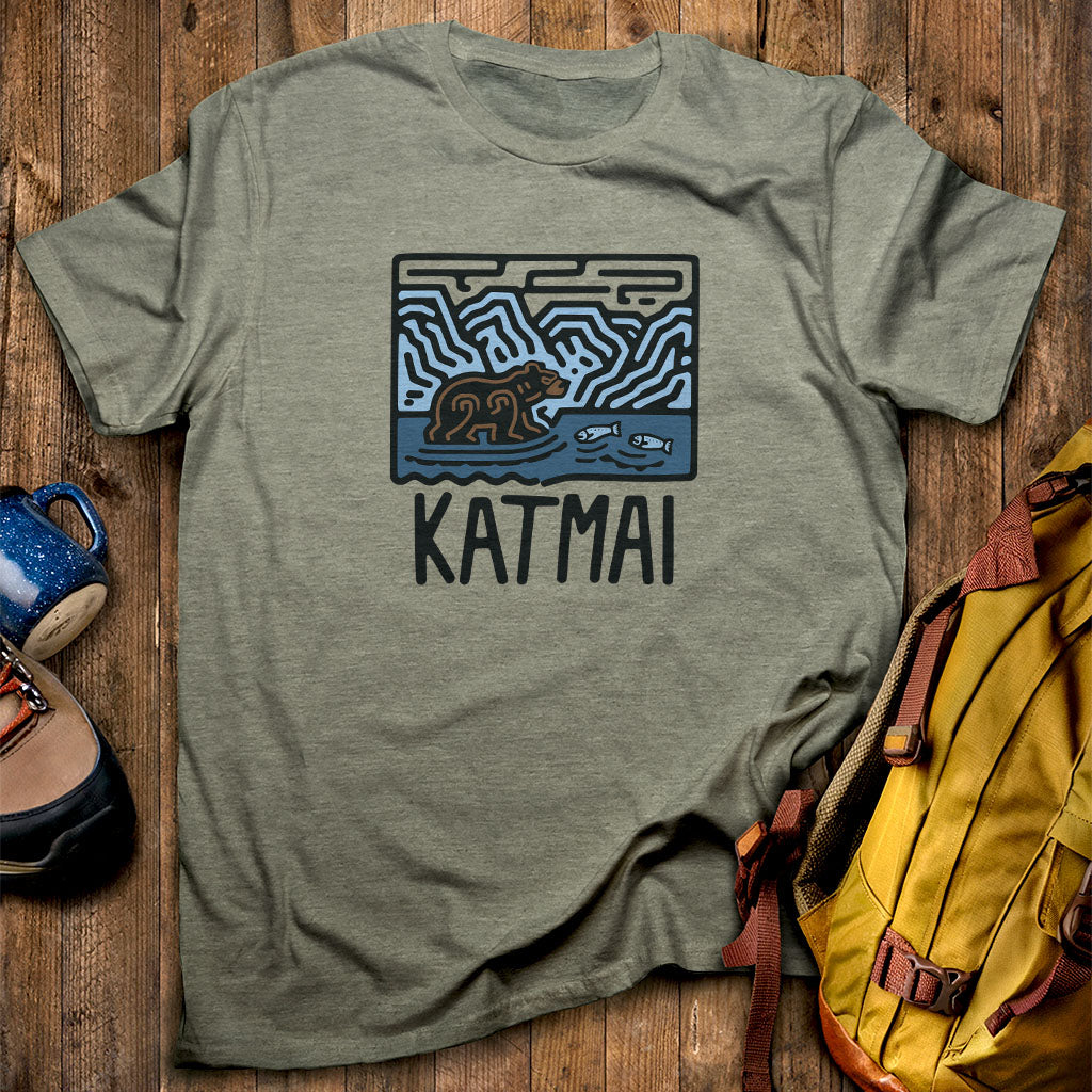 Katmai National Park T-Shirt Heather Military Green Adventure and Outdoors Themed T-Shirt