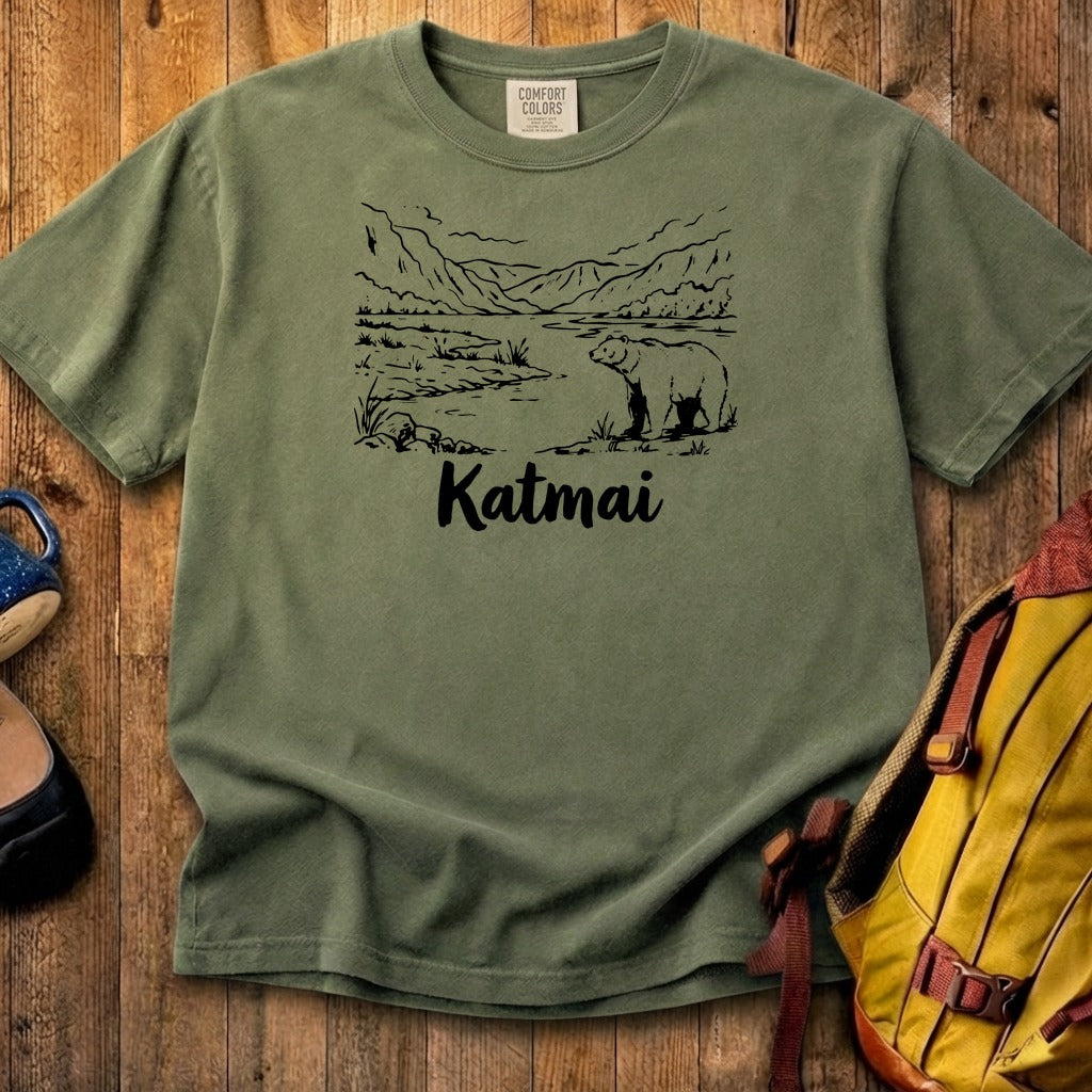 Katmai Line Drawing Cotton T-Shirt