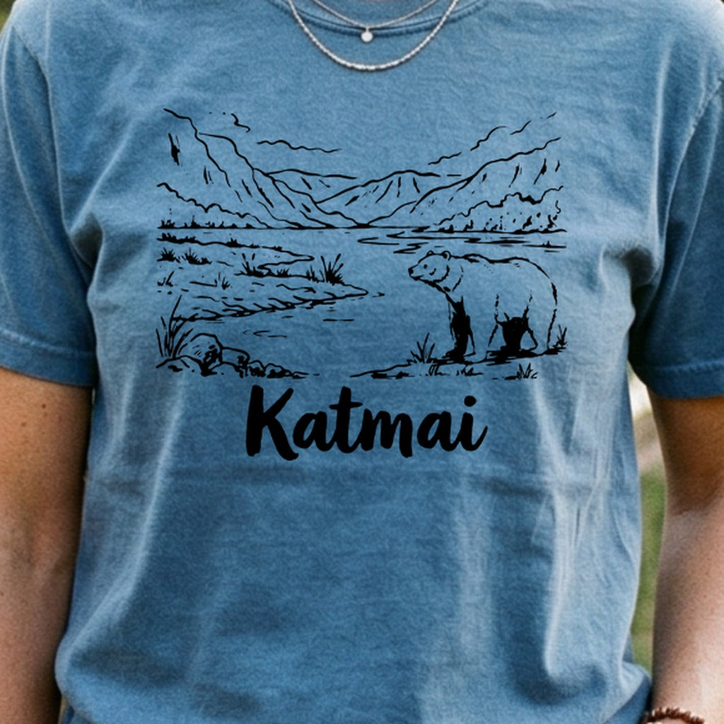 Katmai Line Drawing Cotton T-Shirt