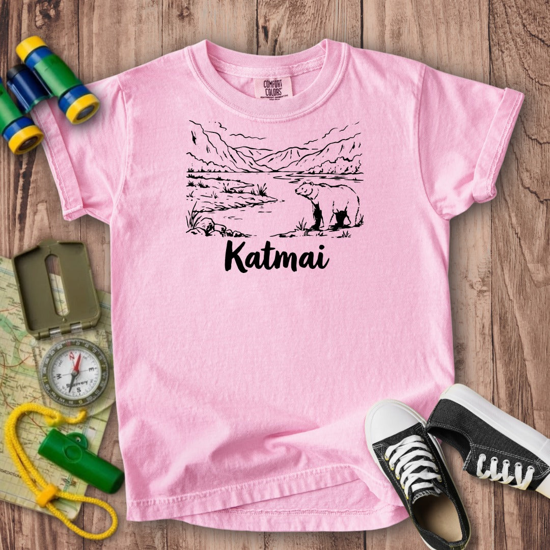 Katmai Line Drawing Kids Cotton T-Shirt