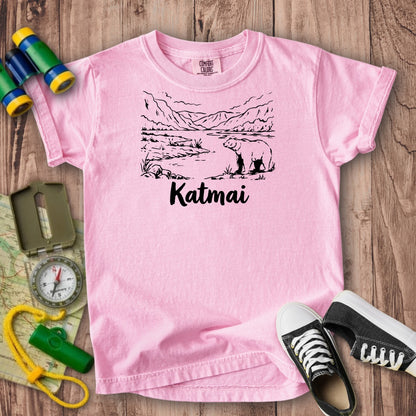 Katmai Line Drawing Kids Cotton T-Shirt