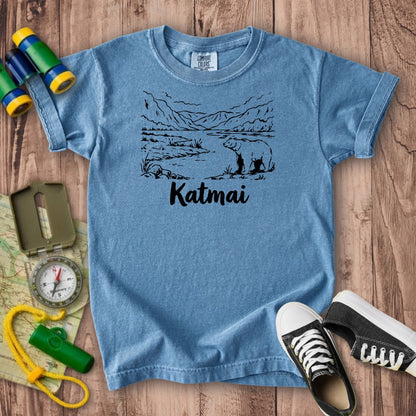 Katmai Line Drawing Kids Cotton T-Shirt