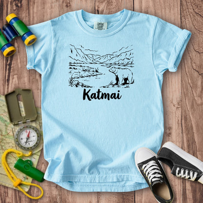 Katmai Line Drawing Kids Cotton T-Shirt