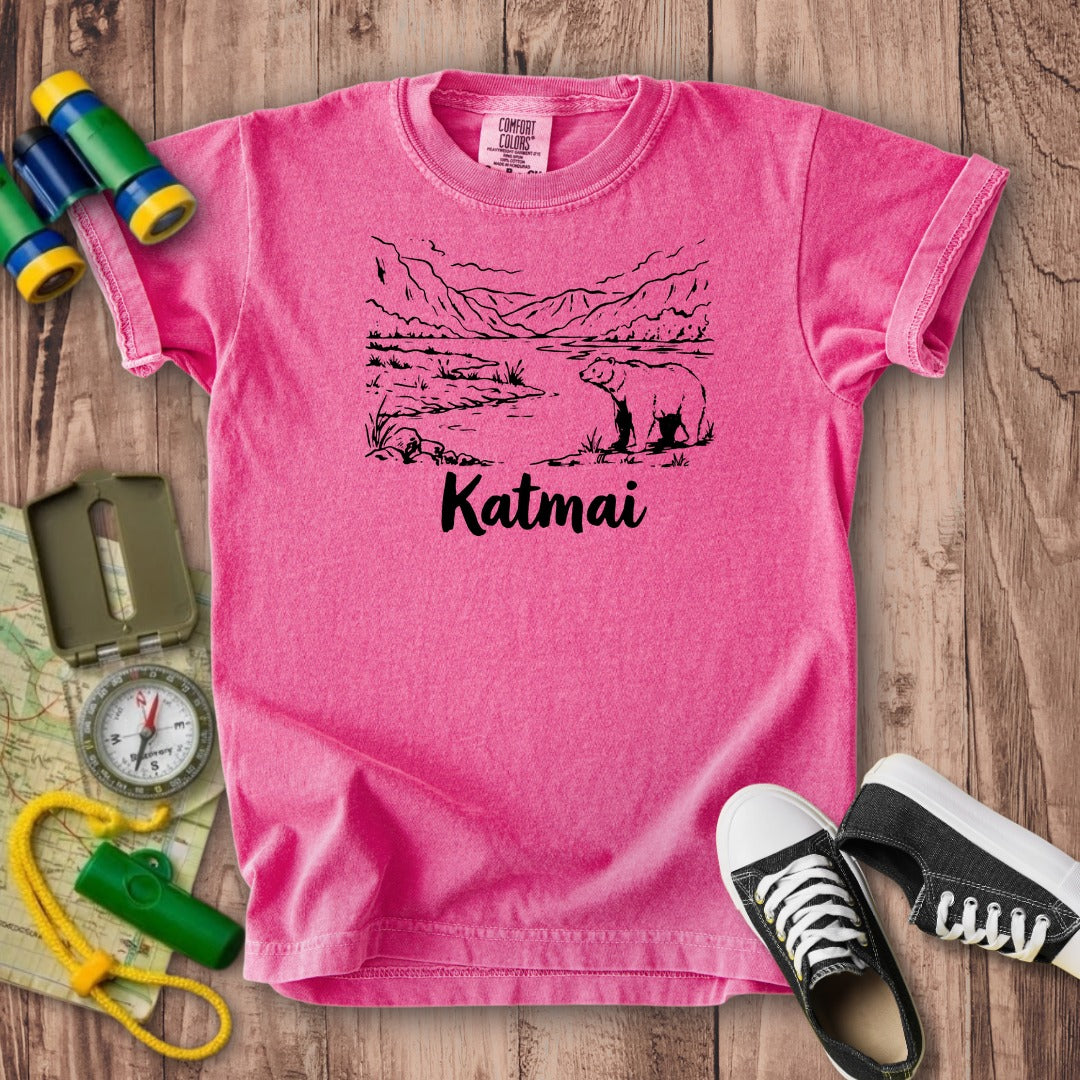 Katmai Line Drawing Kids Cotton T-Shirt