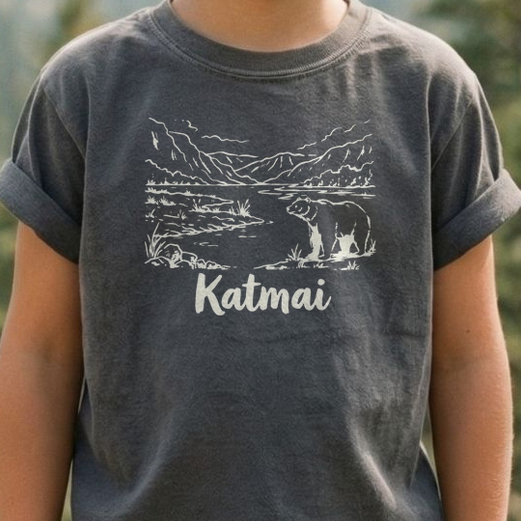 Katmai Line Drawing Kids Cotton T-Shirt
