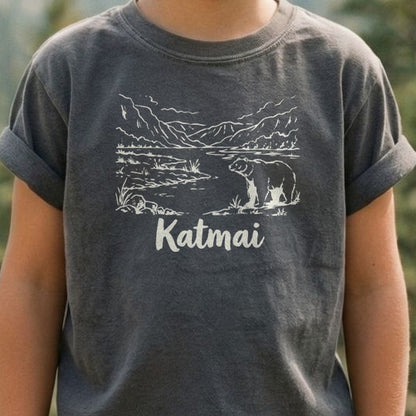 Katmai Line Drawing Kids Cotton T-Shirt