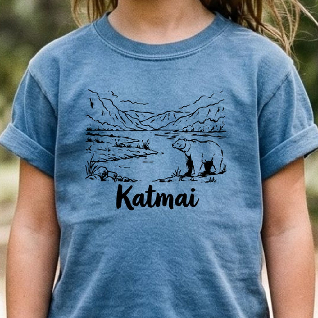 Katmai Line Drawing Kids Cotton T-Shirt