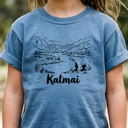 Katmai Line Drawing Kids Cotton T-Shirt