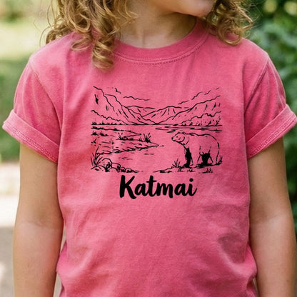 Katmai Line Drawing Kids Cotton T-Shirt