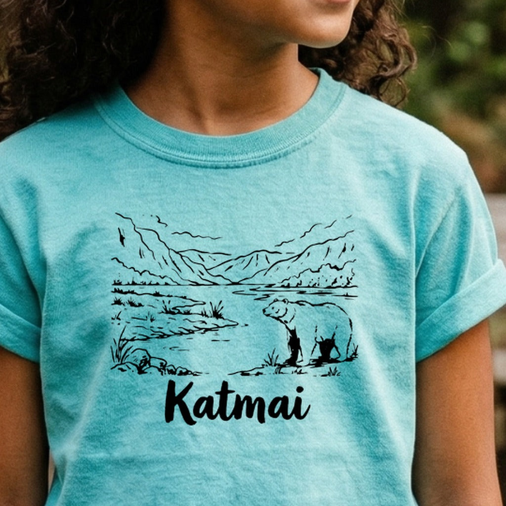 Katmai Line Drawing Kids Cotton T-Shirt