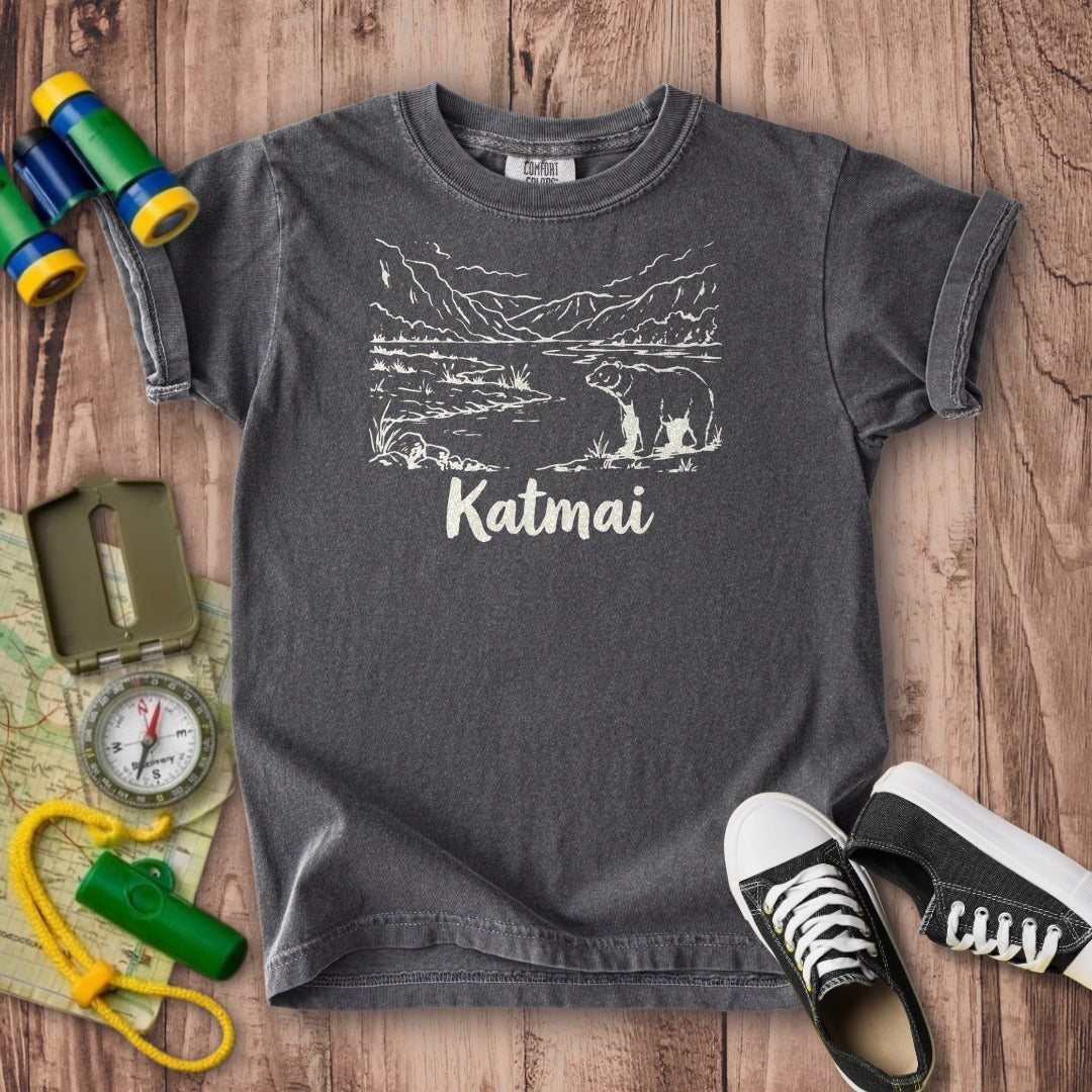Katmai Line Drawing Kids Cotton T-Shirt