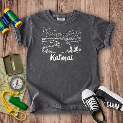 Katmai Line Drawing Kids Cotton T-Shirt