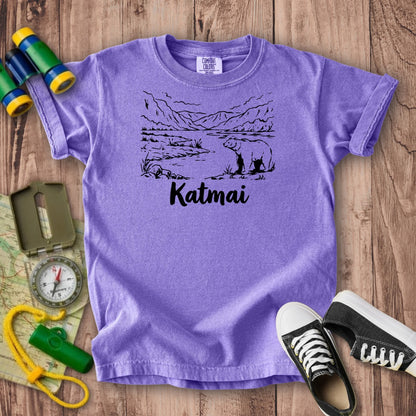 Katmai Line Drawing Kids Cotton T-Shirt