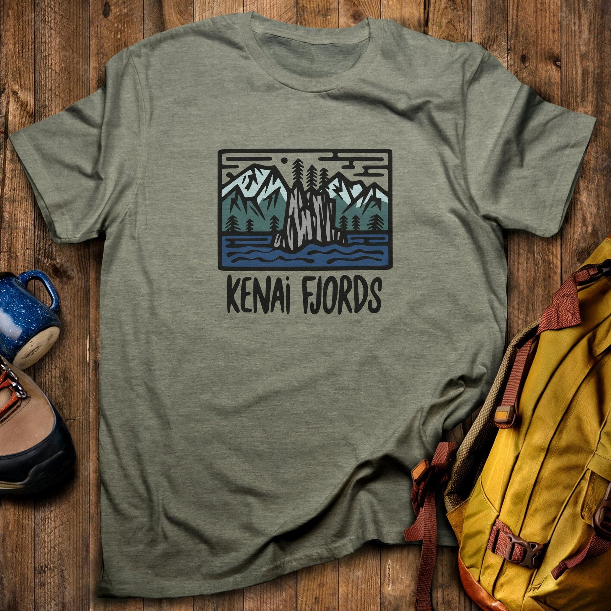 Kenai Fjords National Park T-Shirt Heather Military Green Adventure and Outdoors Themed T-Shirt